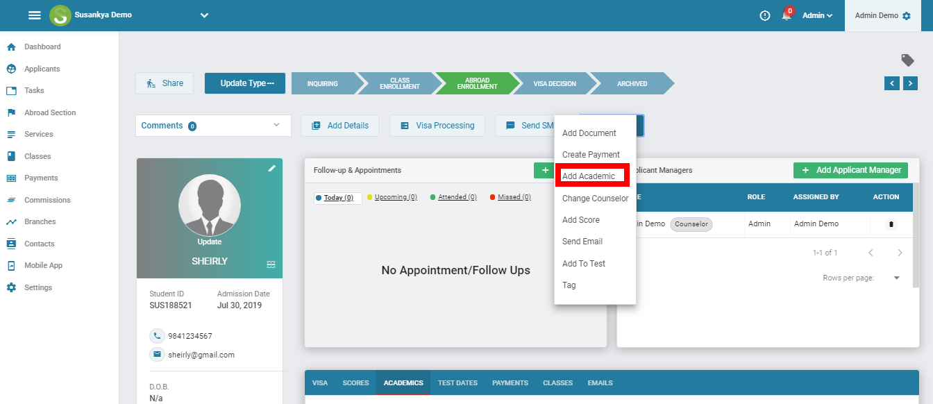 How to add an Applicant Academics in CMST Consultancy Manager (CMST